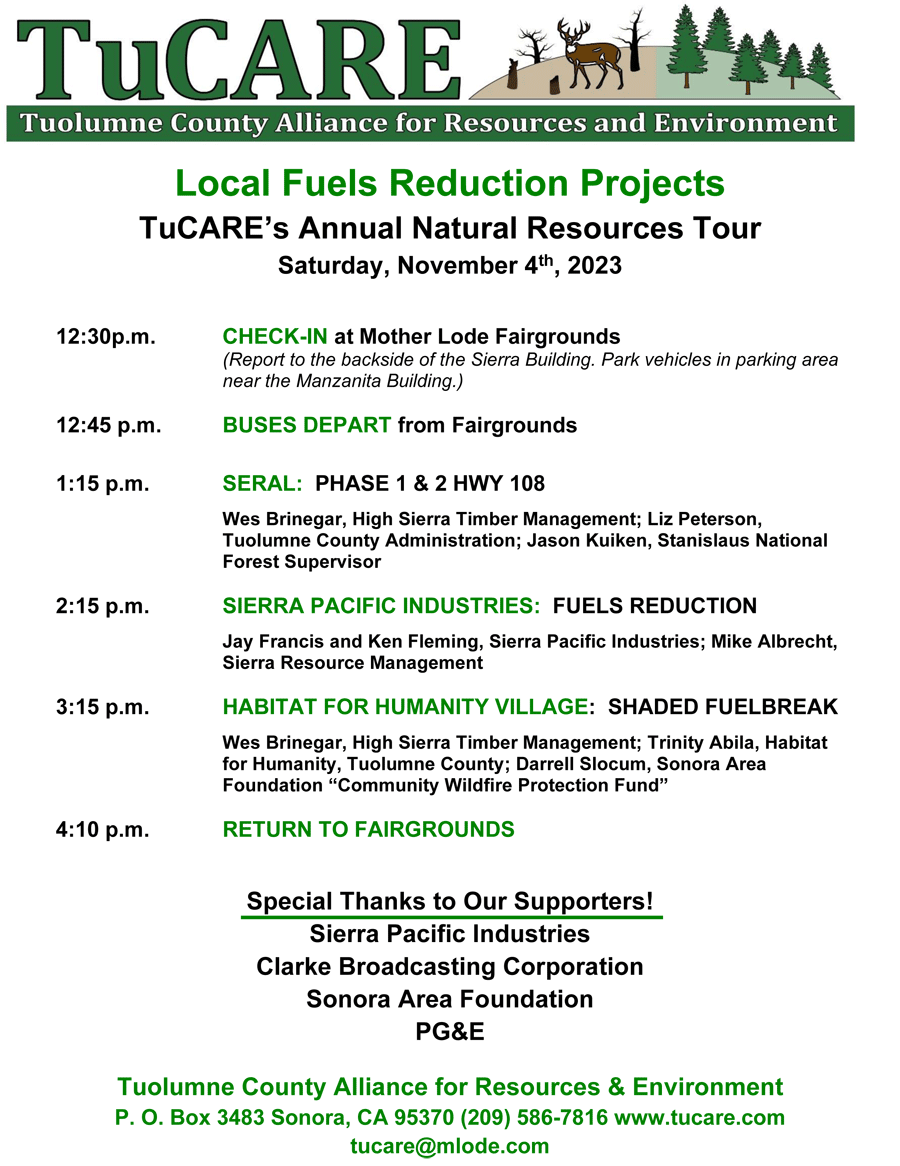 Local Fuels Reduction Projects - TuCARE’s Annual Natural - Resources Tour Saturday, November 4th, 2023